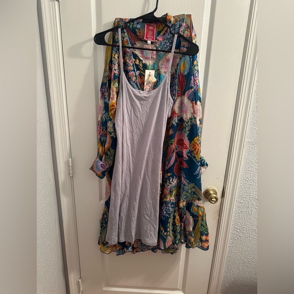 JOHNNY WAS WILD IMANA DRESS (SLIP), Multicolor Floral Long Sleeve. Two Pieces - Picture 9 of 15